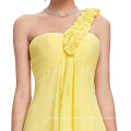 Grace Karin One Shoulder Flower Strap Yellow Long Chiffon Plus Size Evening Dress for Fat Women CL3402-2#